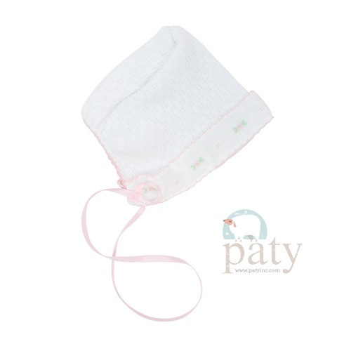 White Bonnet Pink Trim And Flower Designs  Paty Inc