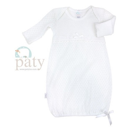 Long Sleeve Lap Shoulder Gown With White French Lace 0 3 Mo.