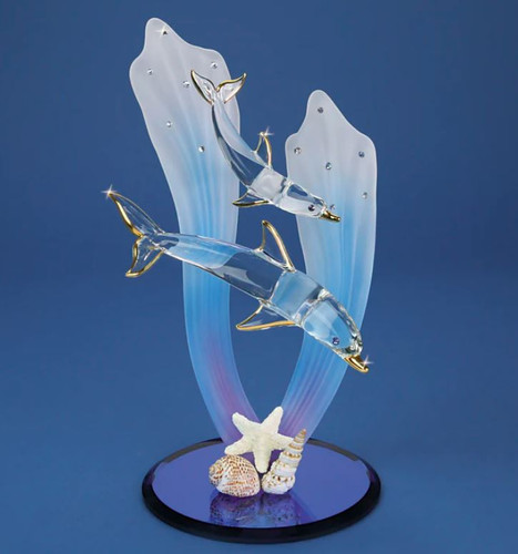 Glass Baron Dolphin With Baby Figurine