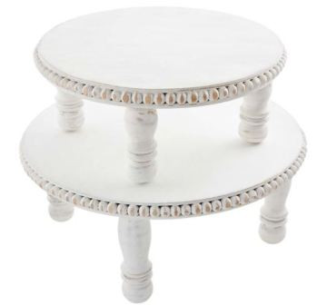 Mud Pie White Beaded Pedestal Trays   Set Of 2