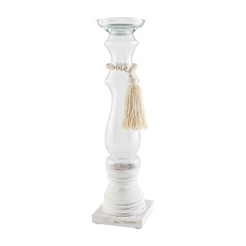 Mud Pie Large Glass Wood Bead Candlestick
