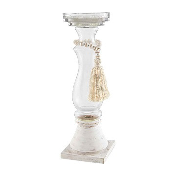Mud Pie Gifts - Small Glass Wood Bead Candlestick