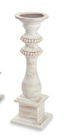 Mud Pie Gifts - Small Beaded Wood Candlestick 12 In - Mud Pie Gifts