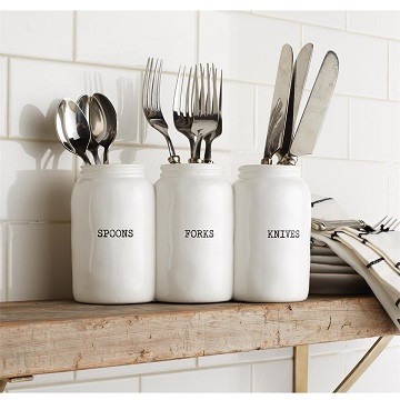 Mud Pie Triple Ceramic Jar Utensil Holder