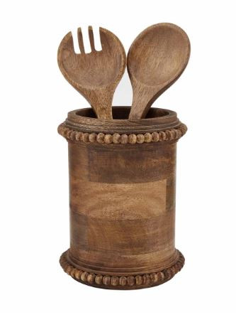 Beaded Wood Utensil Holder  Mud Pie Gifts