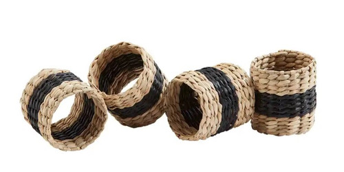 Mud Pie Gifts - Black Seagrass Napkin Rings Set Of 4