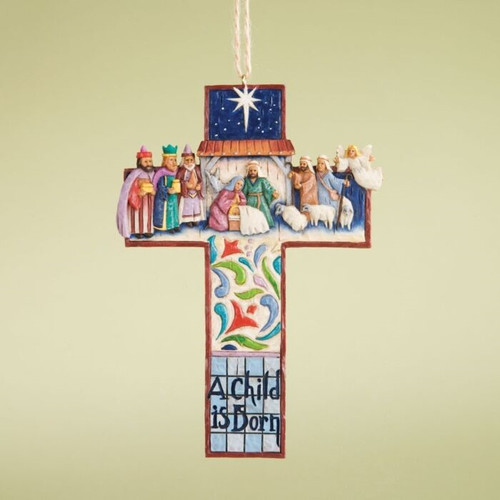 A Child is Born Cross Ornament - Cross Nativity Scene - Jim Shore Heartwood Creek