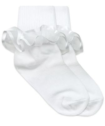 Socks Turn Cuff White Size 4 5 Frilly Ruffle Lacey