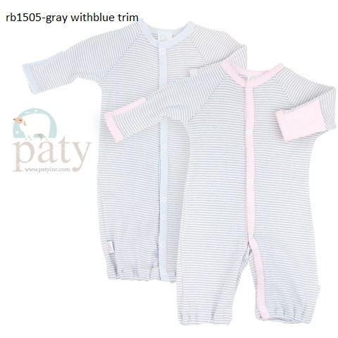 Long Sleeve Rib Knit Converter 3 Months Grey And Blue Trim