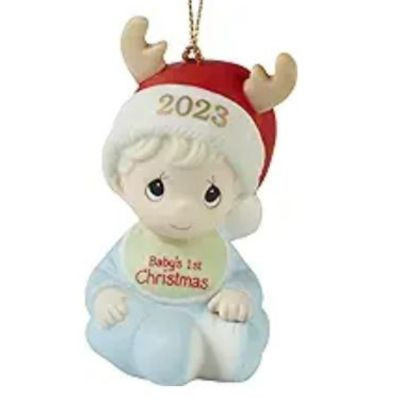 Baby’S First Christmas 2023 Dated Boy Bisque Porcelain Ornam