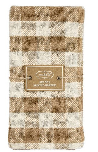 Mud Pie Gifts Tan Checked Fabric Napkin Set Of 4 Mud Pie Gifts