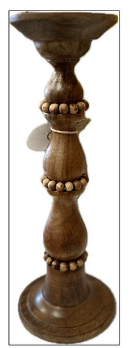 Medium Beaded Wood Candlestick Mud Pie Gifts