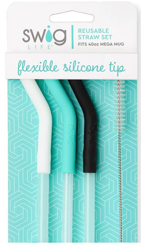 White-Aqua-Black Reusable Straw Set Mega Mugs From Swig