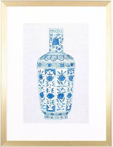 Blue and White Framed Art Vase