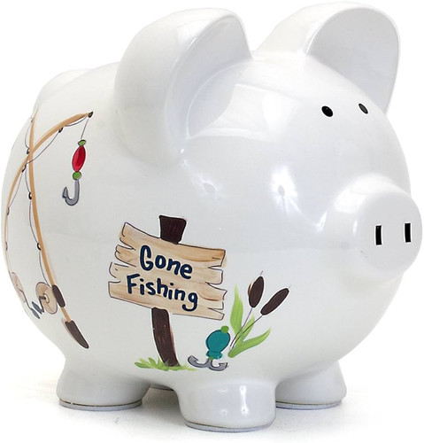 Gone Fishing Pig Piggy Bank