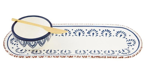 Blue Painted Dip And Tray Set