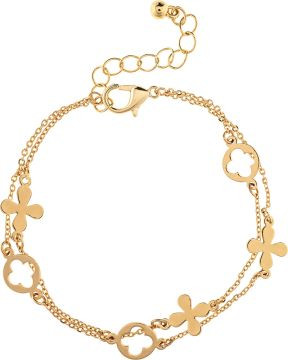 Gold Brass Flower Clover Chain Bracelet