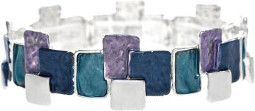 Silver Blue Layered Blocks Bracelet
