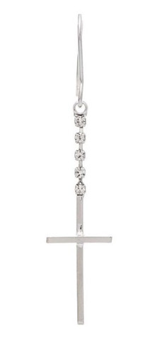 Silver Cz Dangly Cross Earrings
