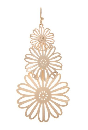 Gold Triple Daisies Drop Earrings