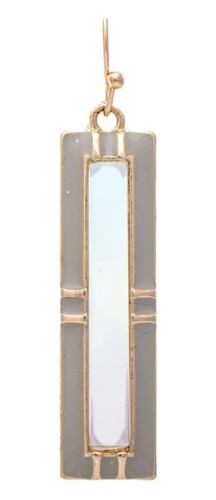 Gold White Stone Enamel Edge Bar Earrings