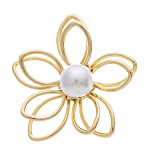Gold Pearl Center Wire Flower Earrings