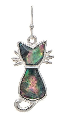 Silver Abalone Sitting Kitty Earrings