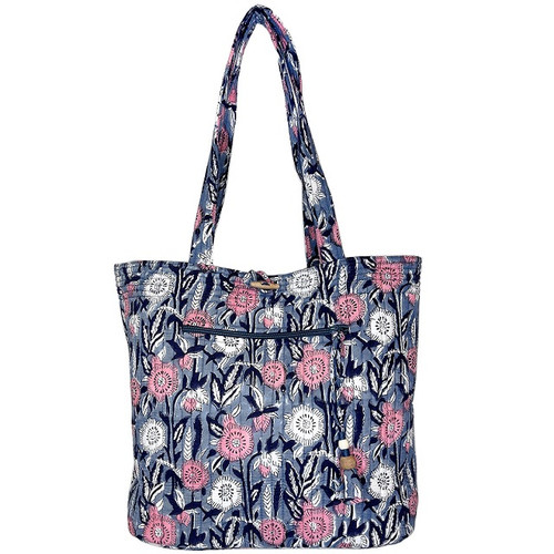 Midnight Blossoms Shoppers Tote Block Printed Cotton Anju Bags