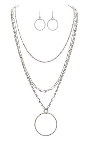 Silver Circle 3 Chain Layer Necklace