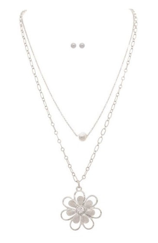 Silver Fwp Flower Blossom Layer Necklace