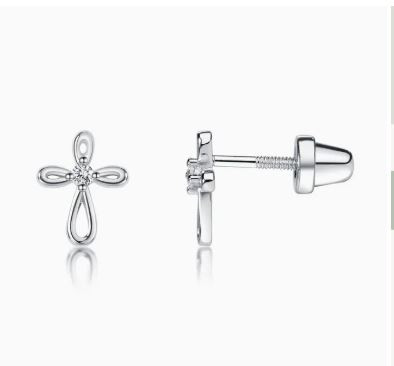 Sterling Silver Cross Earrings - Baby Girl Baptism Gift