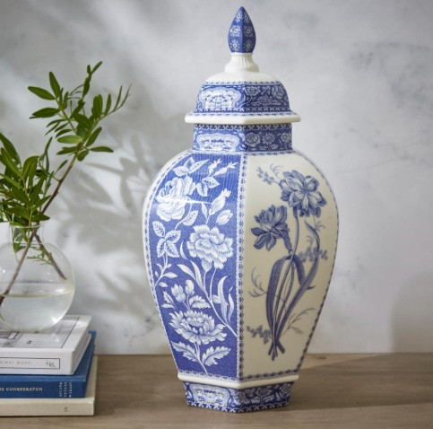 Blue Italian Ginger Jar Floral 15.5 Blue