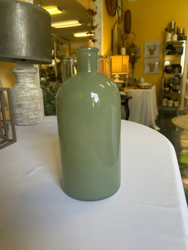 12 INCH GREEN GLASS VASE