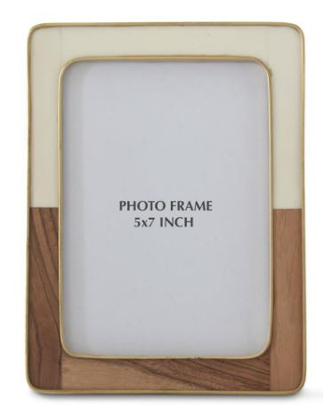 7 in Gold Metal Trim Cream - and Teak Wood Tile Photo Frame - K and K Interiors