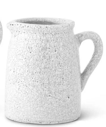 White Crackle Glazed - Terracotta Pitcher  Large - K and K Interiors