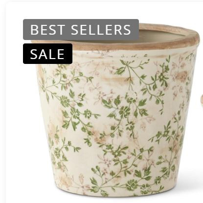 5.5 in Cream and Green - Floral Ceramic Pot - K and K Interiors