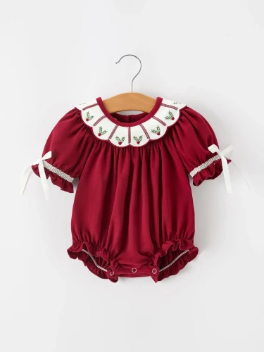 Christmas Holly Embroidered Baby Romper