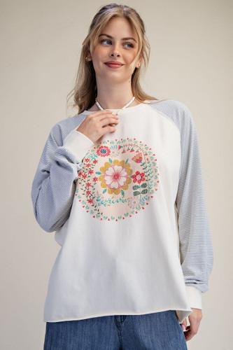 PIN STRIPE GRAPHIC FRONT WASHED TOP Easel Clothing