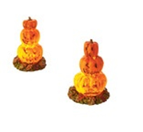 Lit Stacked Jack O Lanterns