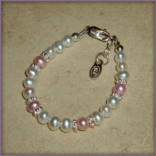 Addie Large 6 12 Years Silver Pink And White  Pearl Bracelet