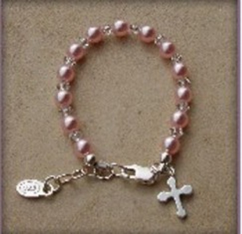 Bella Medium S. Silver Pink Pearls Crystals Cross Bracelet