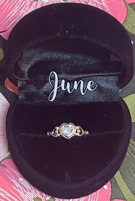 June Heart Birthstone Sterling Silver Baby Ring Size 4