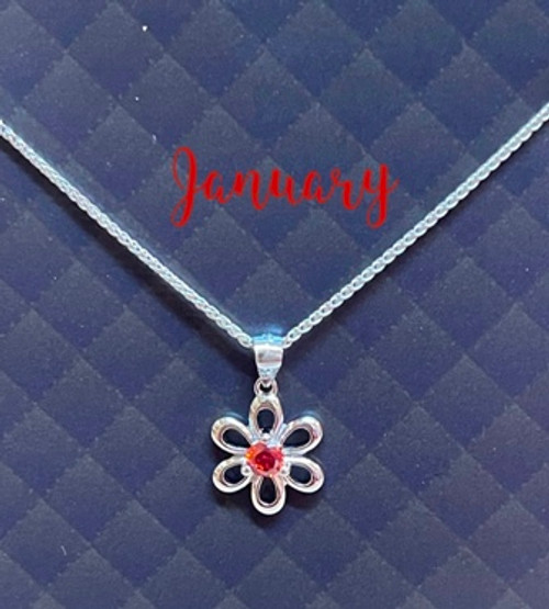 Daisy January 14 Inch Birthstone Necklace Sterling Silver