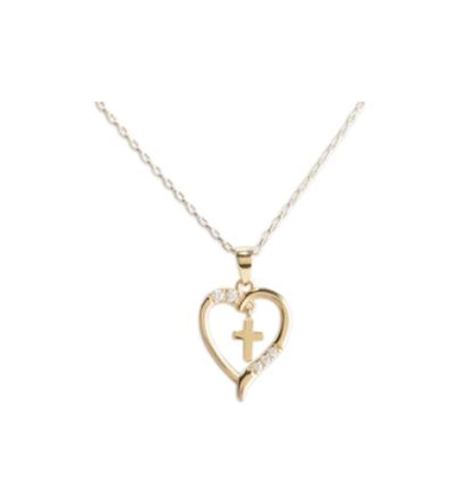 Dancing Cross Heart Necklace 14 Gold Plated Sterling Silver