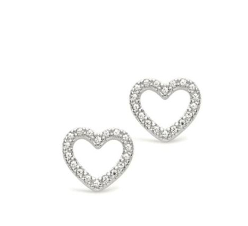 Hollow Heart With Clear Crystal Keepsake Earrings For Childr
