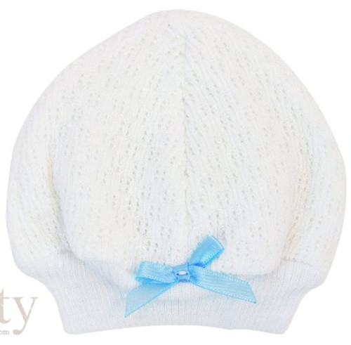 Beanie Cap With Bow White With Blue Paty Childrens Apparel