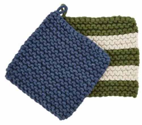 Mud Pie Green Crochet Pot Holder Set