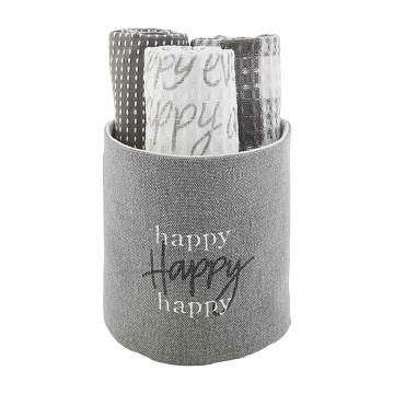 Mud Pie Gifts - Gray Bucket Happy Towels