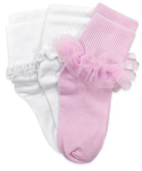 Ruffle Ripple Lace Turn Cuff Socks  4  12 Months 3 Pair Pac