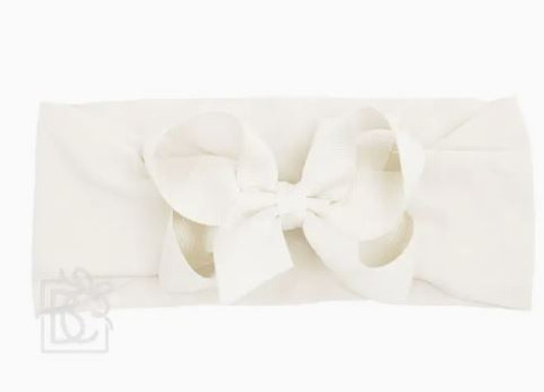 White Wide Pantyhose Headband With Classic Grosgrain Bow